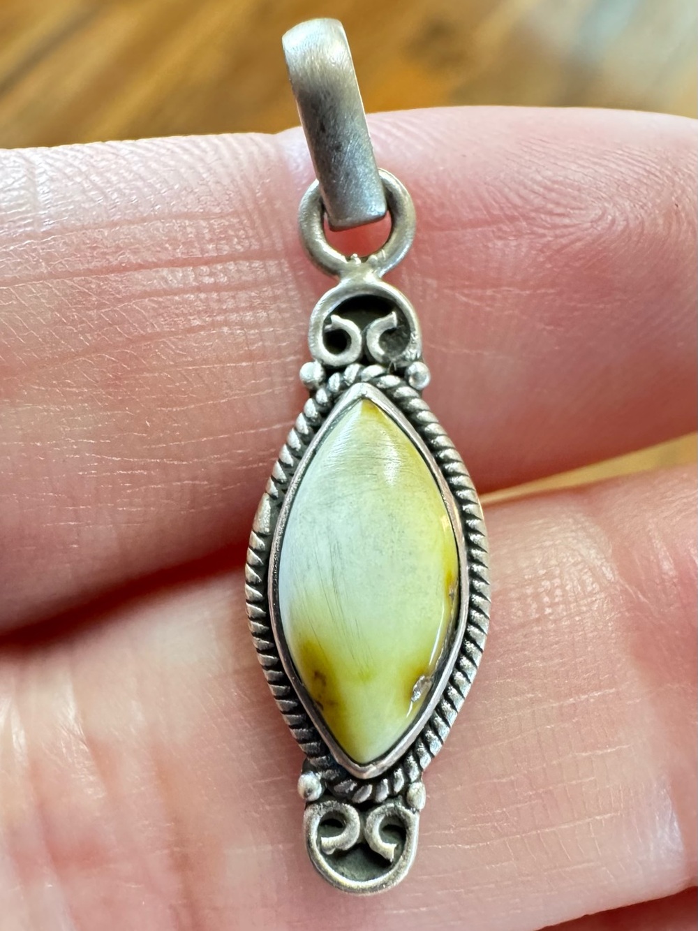 Palomino Variscite Sterling Silver Marquise Pendant - Southwestern Handcrafted
